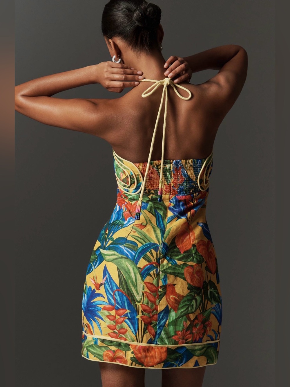 Farm Rio Bright Nature Linen Halter Mini Dress - Picture 6 of 9